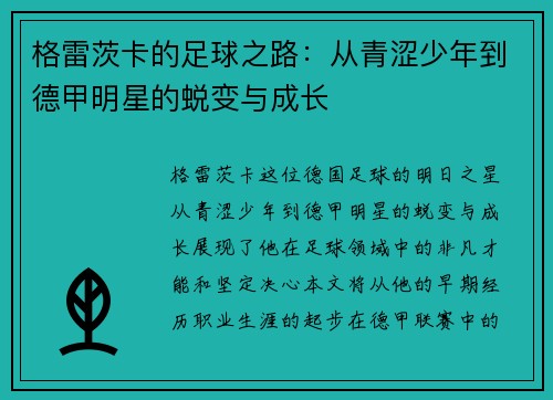 格雷茨卡的足球之路：从青涩少年到德甲明星的蜕变与成长